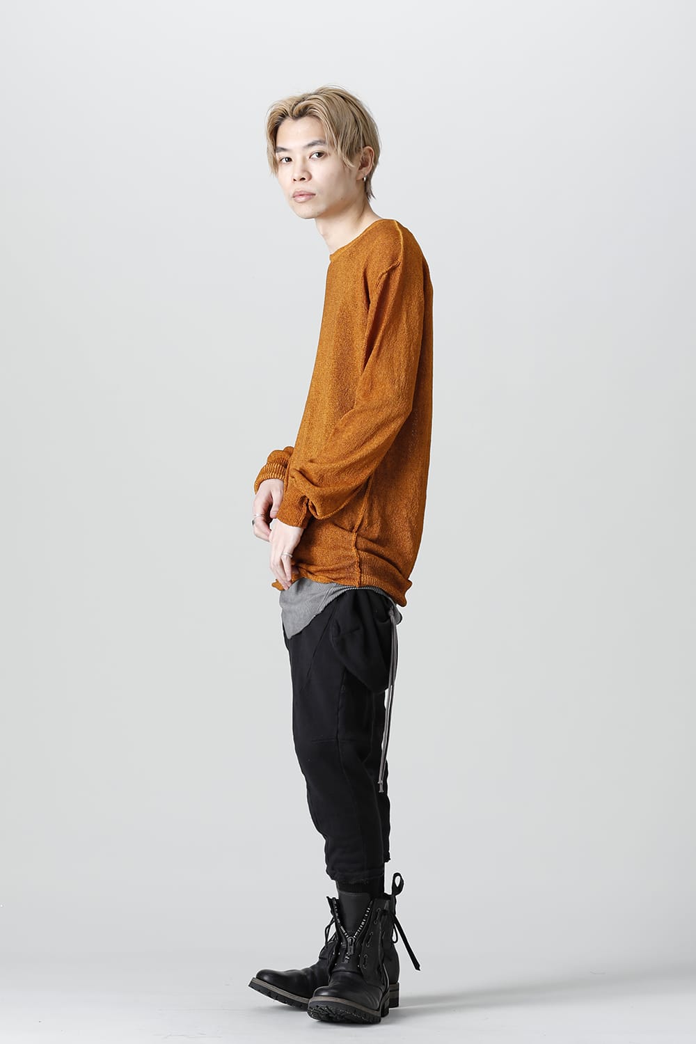 Cold Dyed Washi(Japanese Paper)Knit Pullover  Mustard