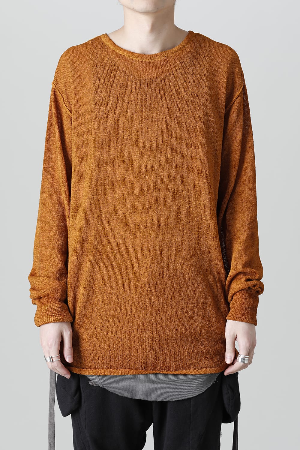 Cold Dyed Washi(Japanese Paper)Knit Pullover  Mustard