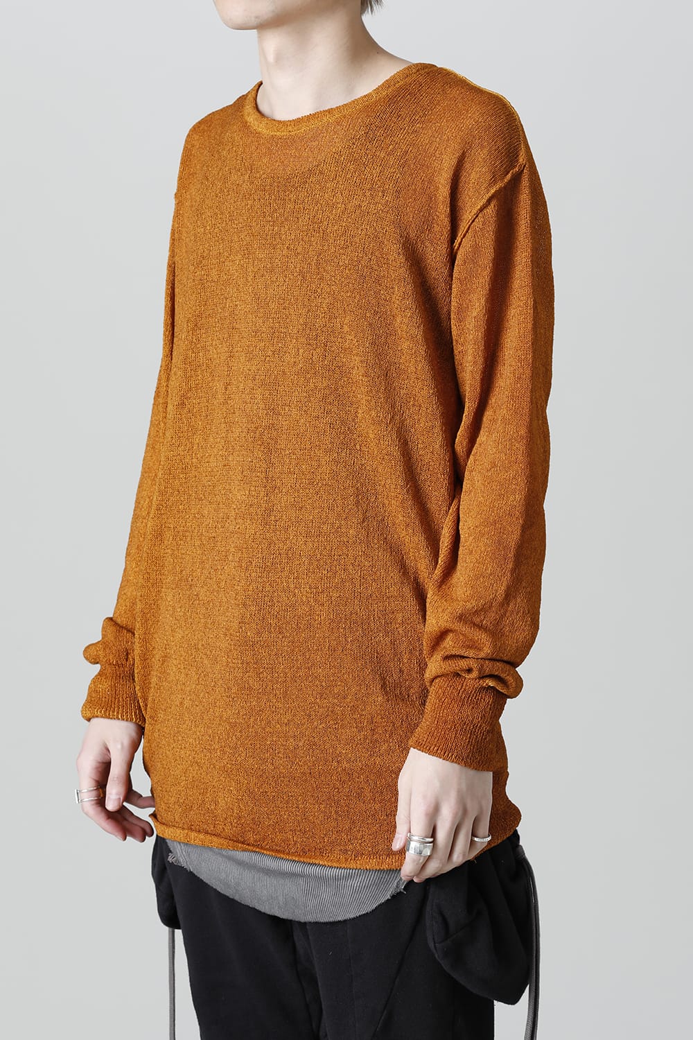 Cold Dyed Washi(Japanese Paper)Knit Pullover  Mustard