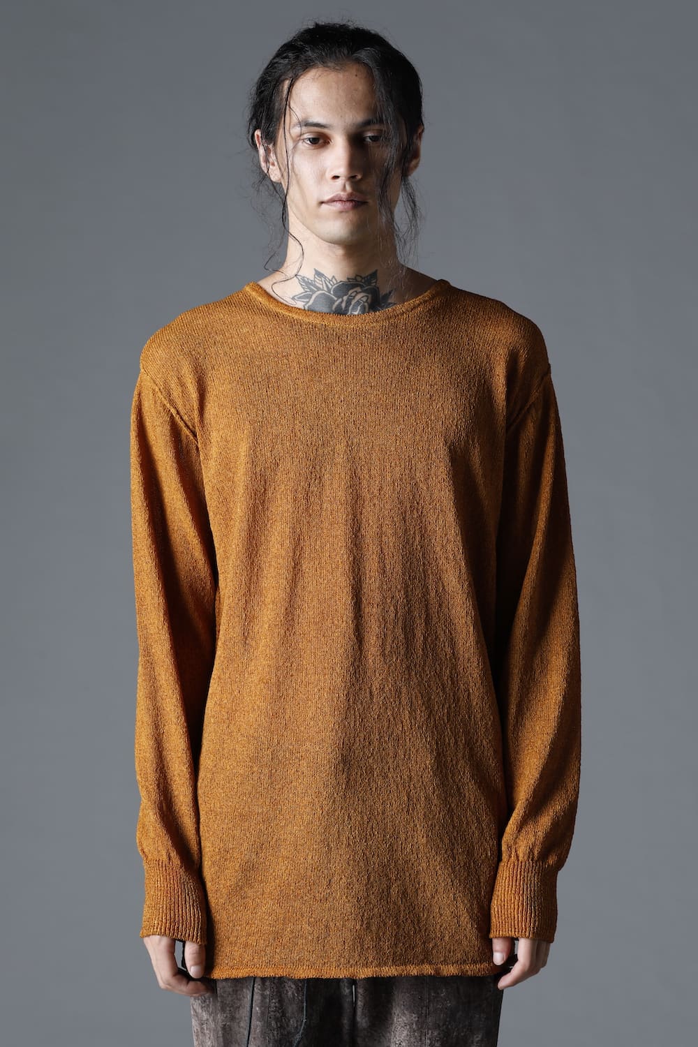 Cold Dyed Washi(Japanese Paper)Knit Pullover  Mustard