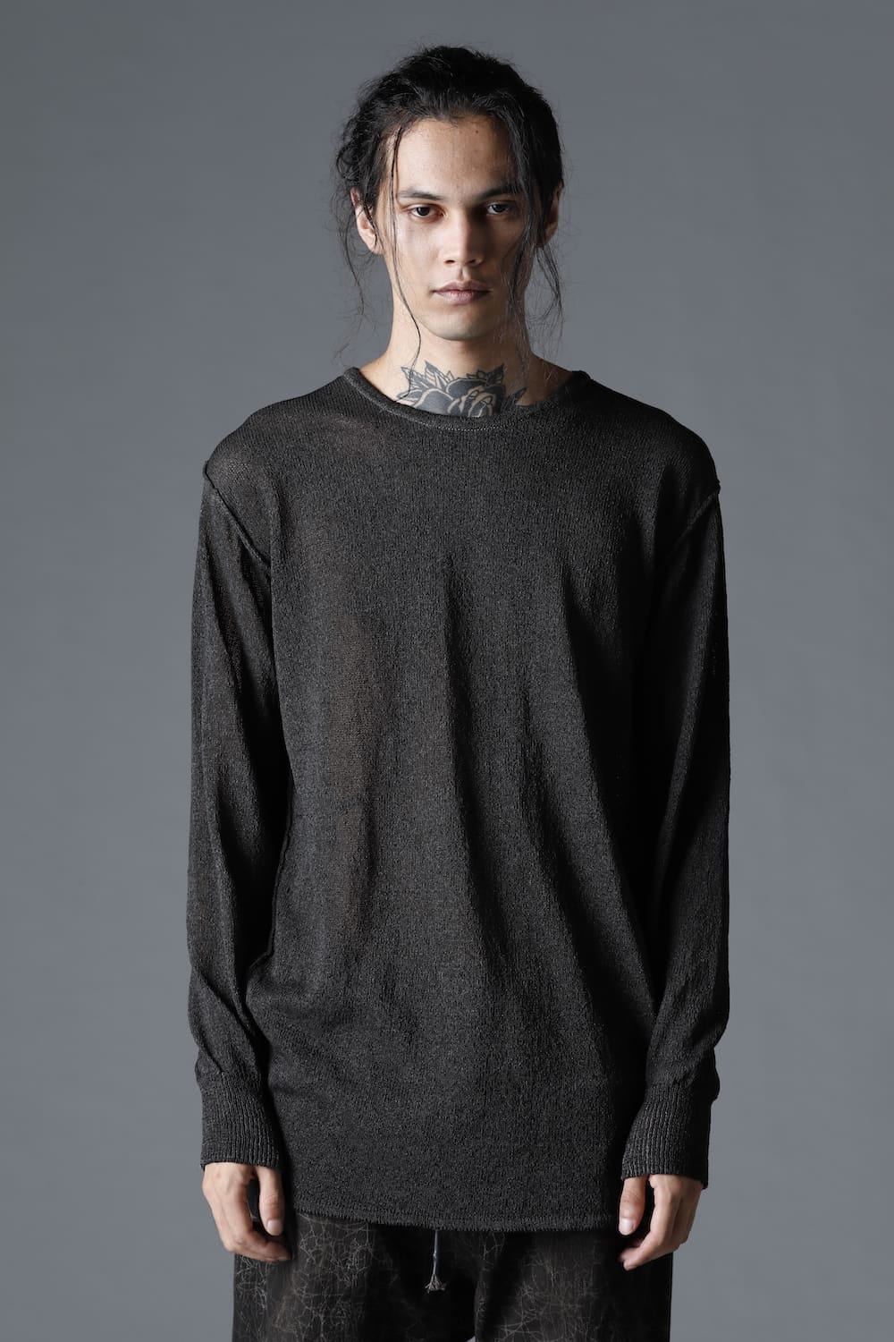 Cold Dyed Washi(Japanese Paper)Knit Pullover  Charcoal