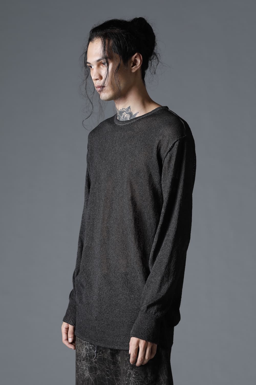 Cold Dyed Washi(Japanese Paper)Knit Pullover  Charcoal