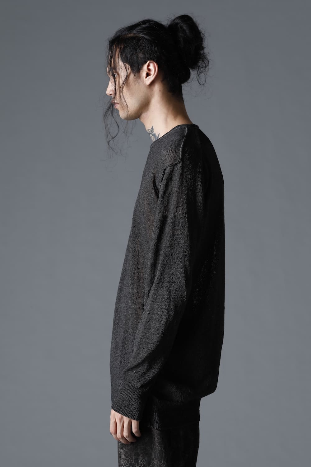 Cold Dyed Washi(Japanese Paper)Knit Pullover  Charcoal