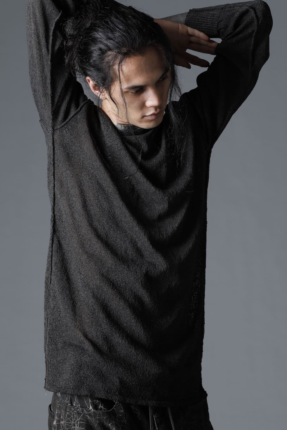 Cold Dyed Washi(Japanese Paper)Knit Pullover  Charcoal