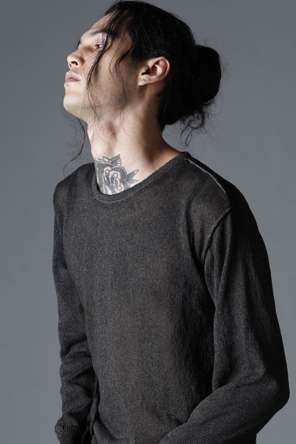 Cold Dyed Washi(Japanese Paper)Knit Pullover  Charcoal