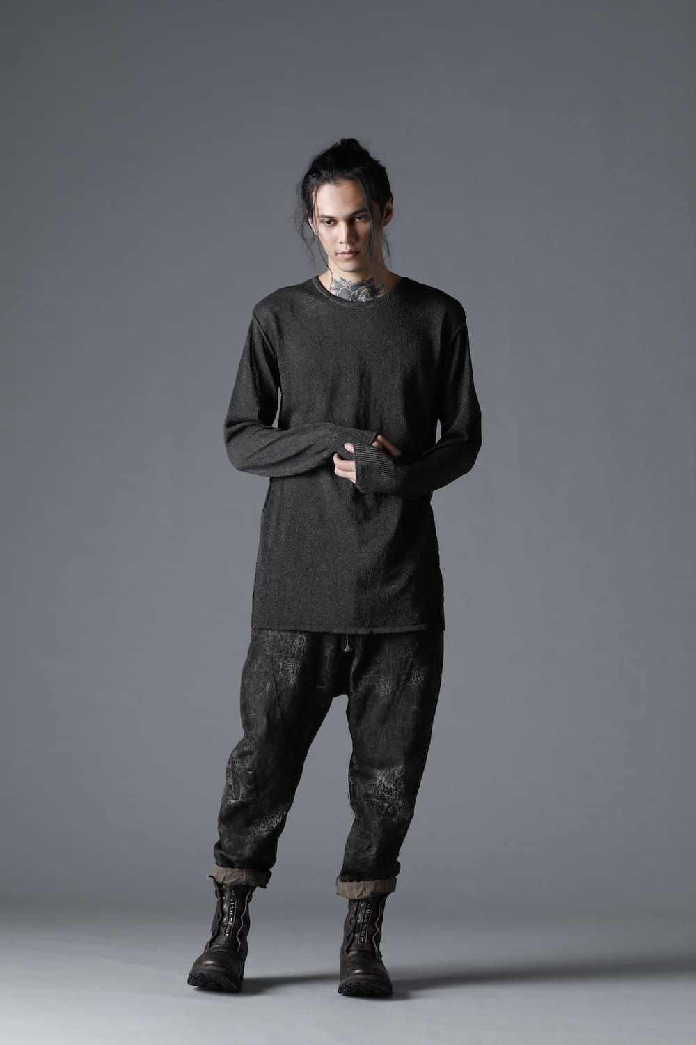 Cold Dyed Washi(Japanese Paper)Knit Pullover  Black