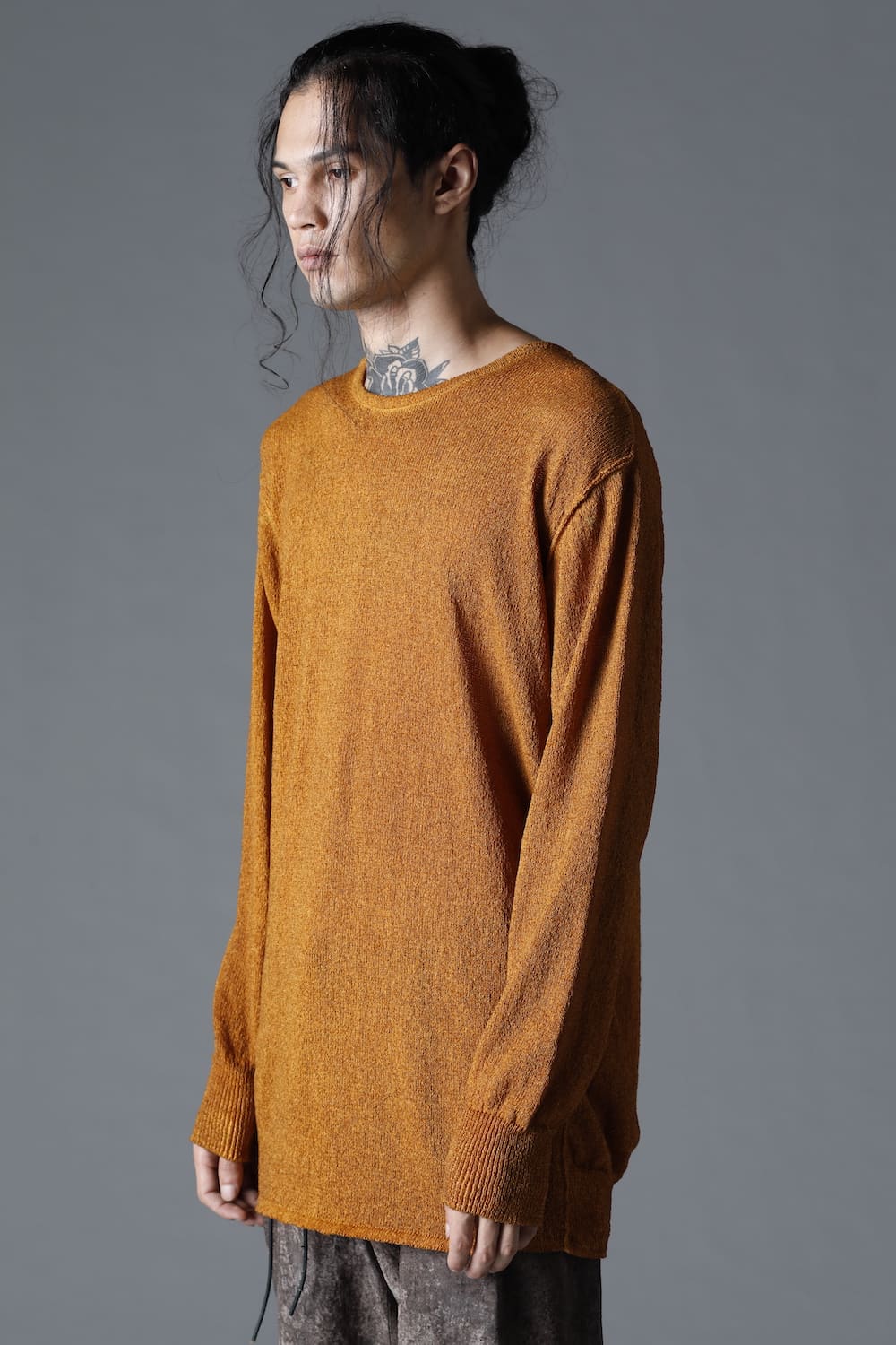 Cold Dyed Washi(Japanese Paper)Knit Pullover  Mustard