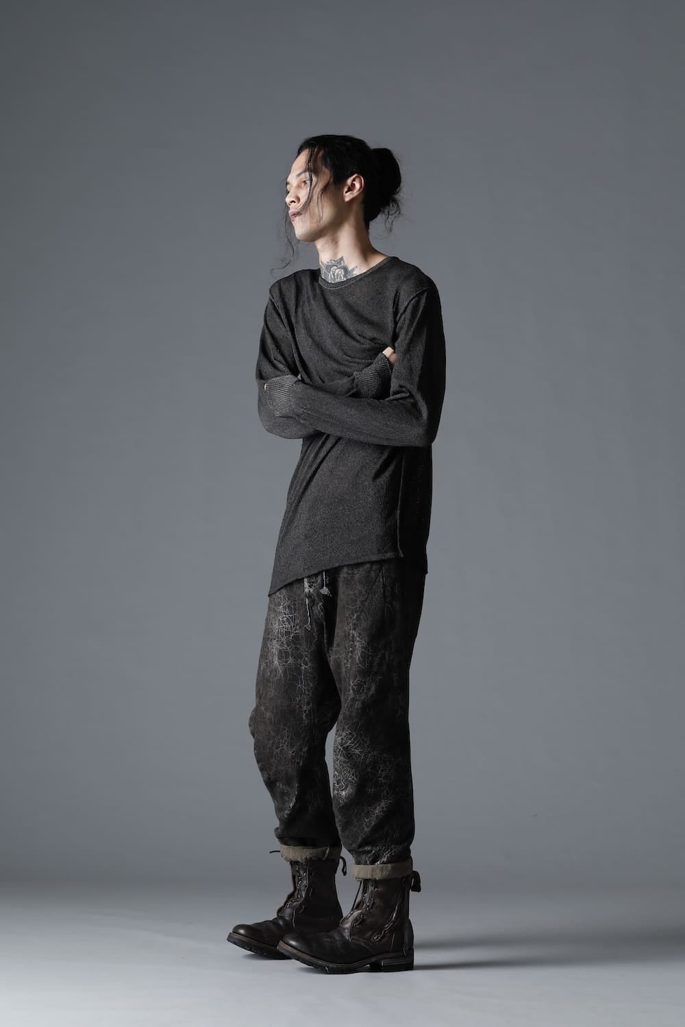 Cold Dyed Washi(Japanese Paper)Knit Pullover  Charcoal