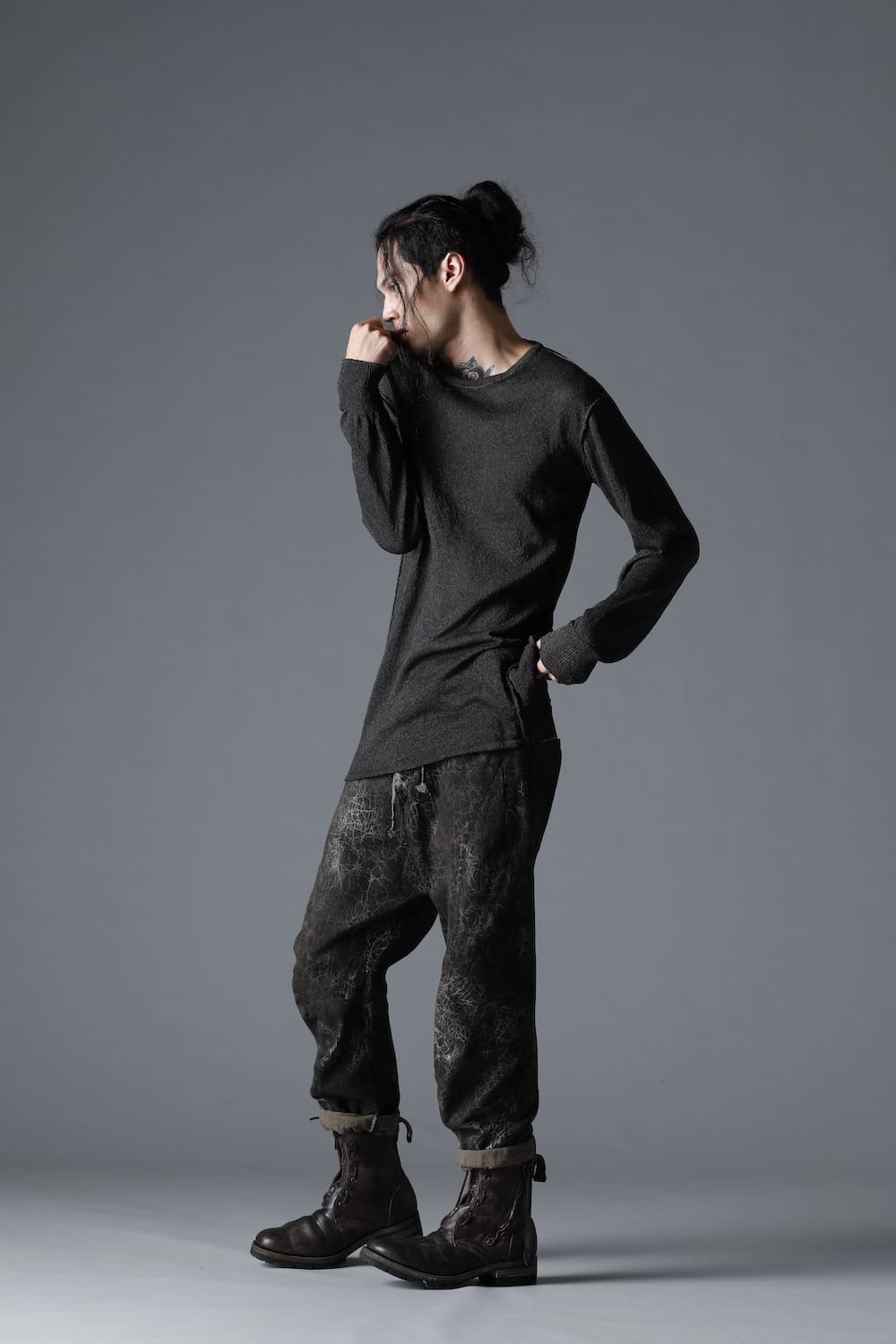 Cold Dyed Washi(Japanese Paper)Knit Pullover  Charcoal