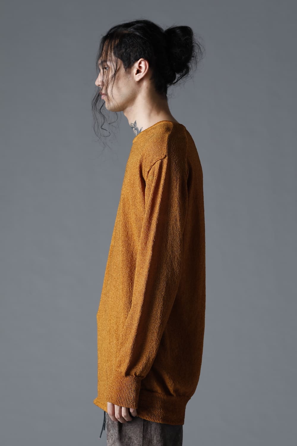 Cold Dyed Washi(Japanese Paper)Knit Pullover  Mustard