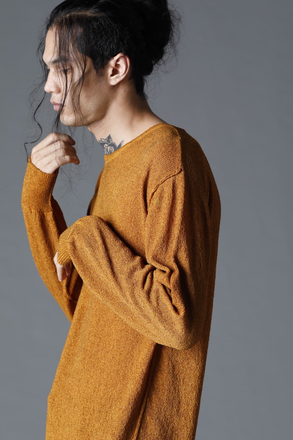 Cold Dyed Washi(Japanese Paper)Knit Pullover  Mustard