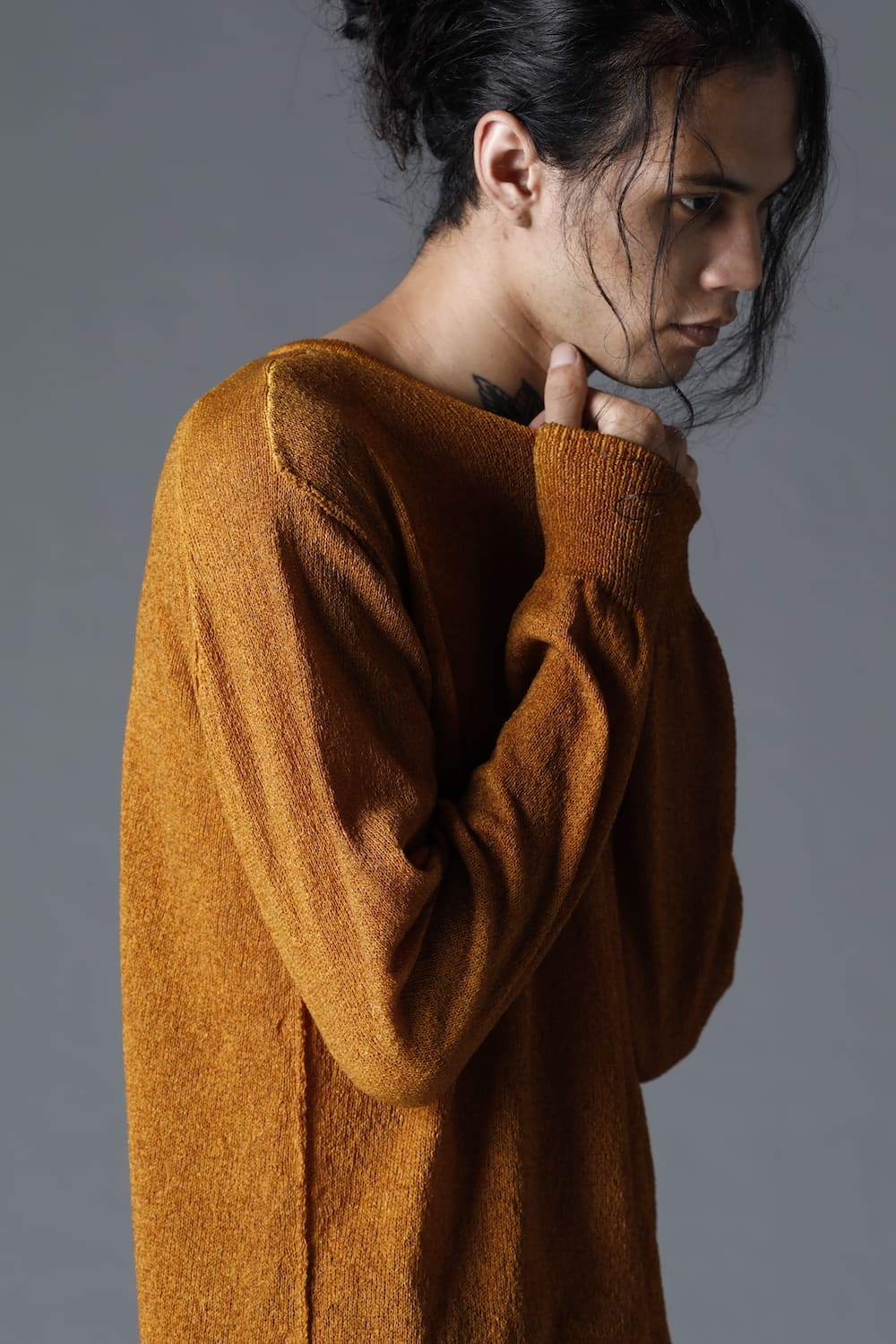 Cold Dyed Washi(Japanese Paper)Knit Pullover  Mustard