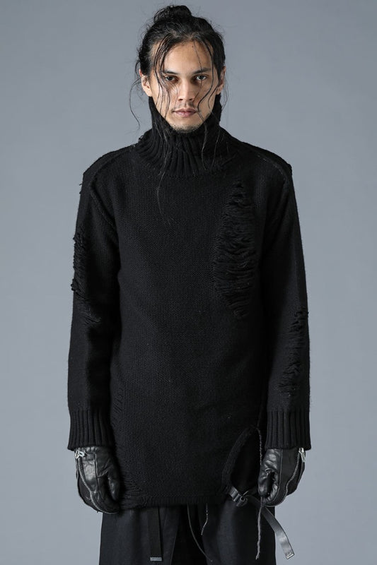Merino Wool Knit High-Neck Pullover Black