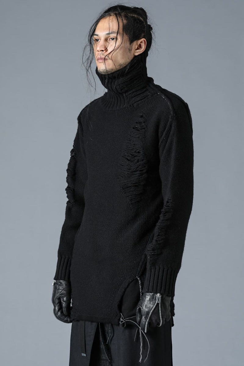 Merino Wool Knit High-Neck Pullover Black