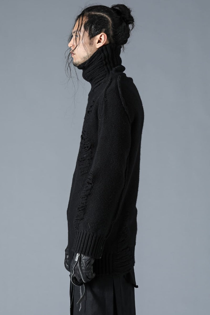 Merino Wool Knit High-Neck Pullover Black
