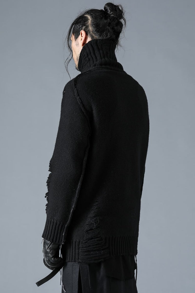 Merino Wool Knit High-Neck Pullover Black