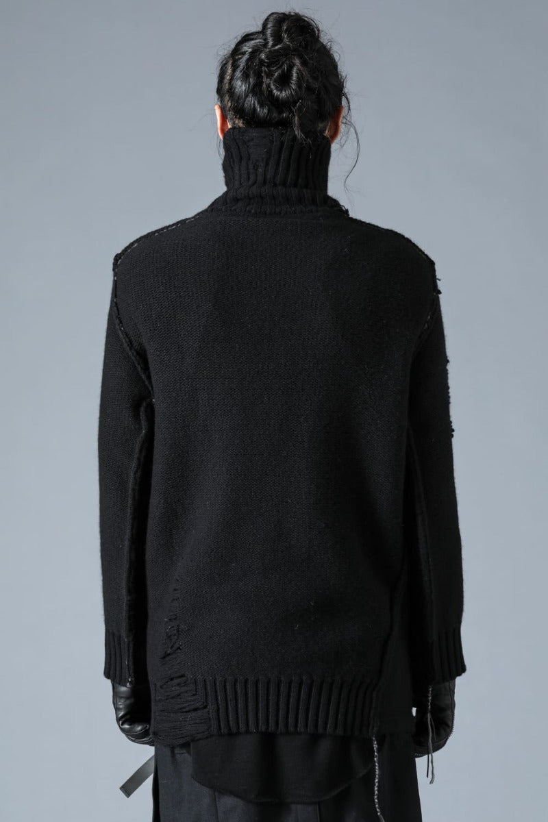 Merino Wool Knit High-Neck Pullover Black