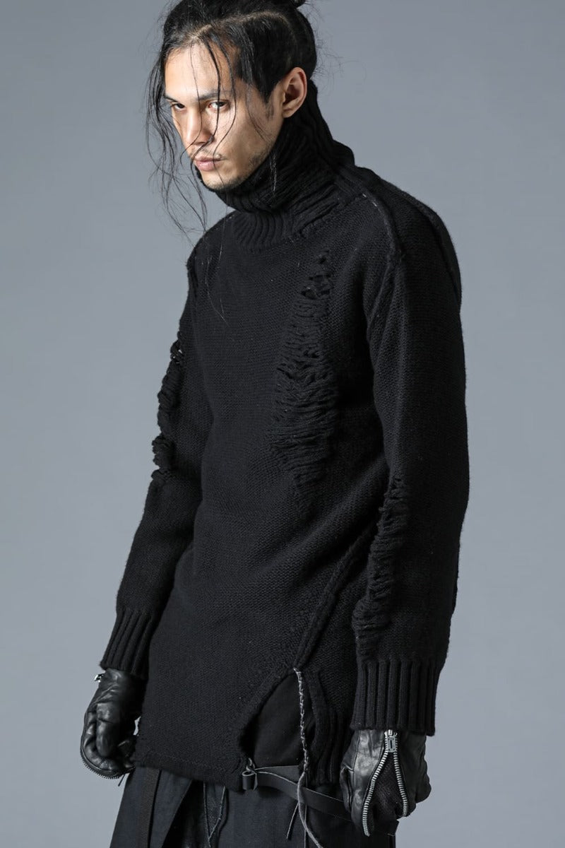 Merino Wool Knit High-Neck Pullover Black