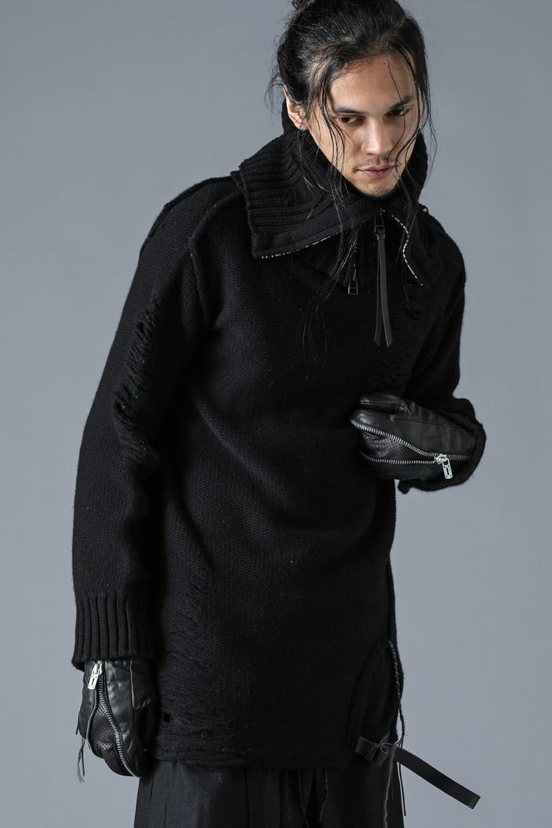 Merino Wool Knit High-Neck Pullover Black