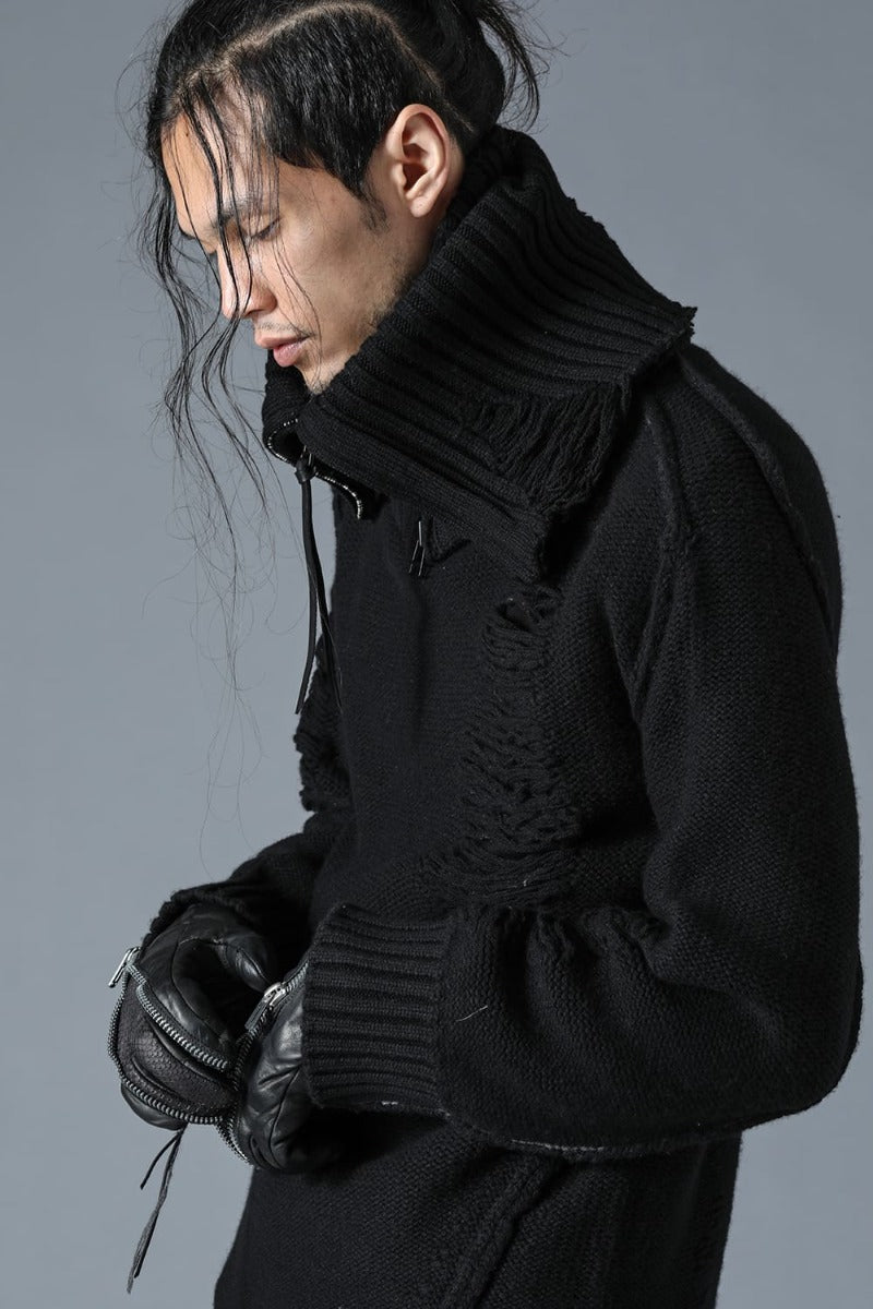 Merino Wool Knit High-Neck Pullover Black