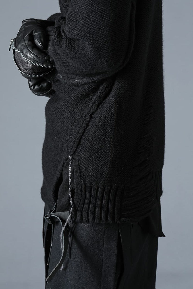 Merino Wool Knit High-Neck Pullover Black