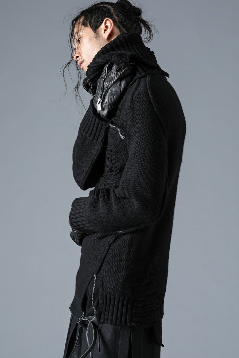 Merino Wool Knit High-Neck Pullover Black