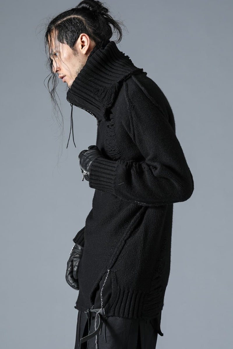 Merino Wool Knit High-Neck Pullover Black