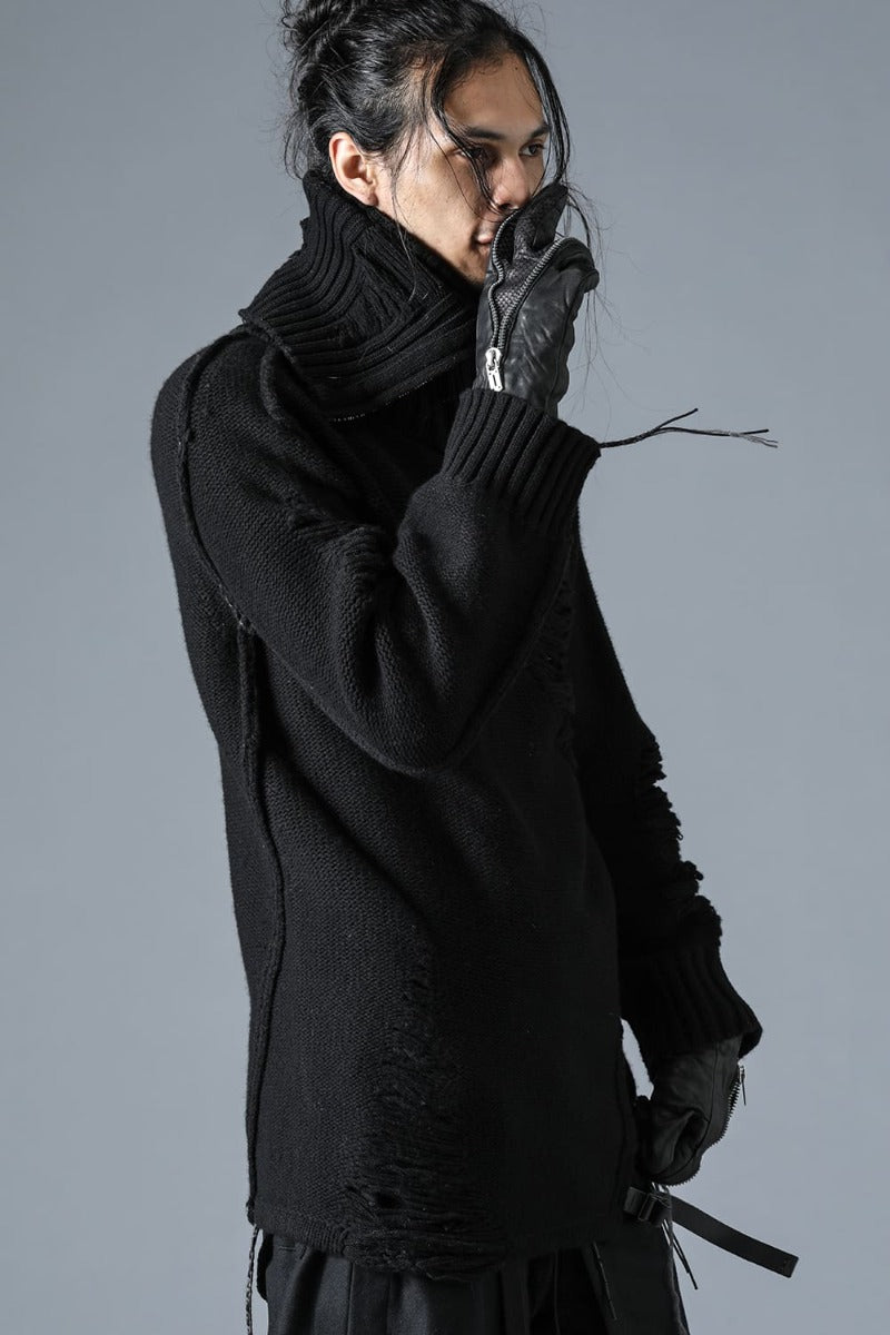 Merino Wool Knit High-Neck Pullover Black