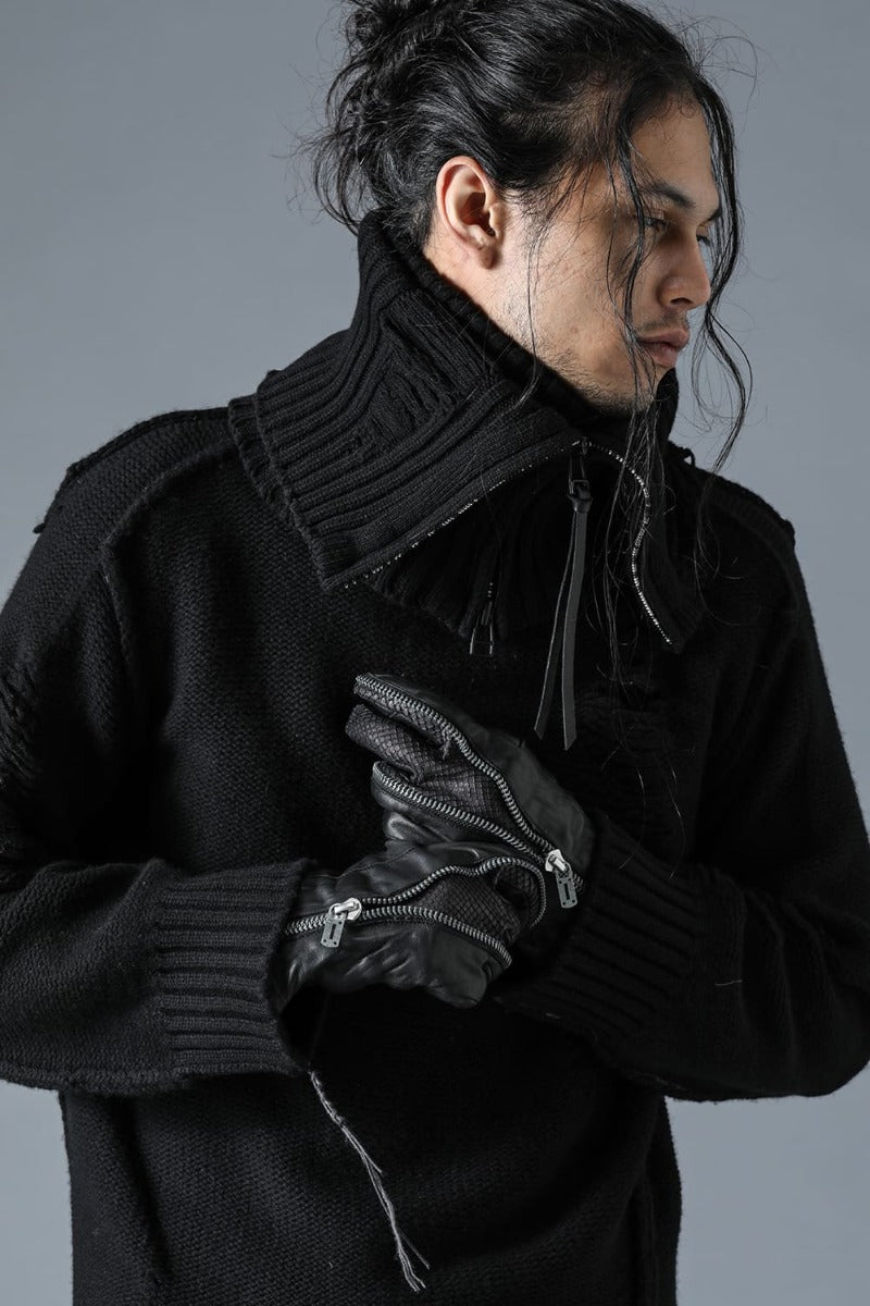 Merino Wool Knit High-Neck Pullover Black