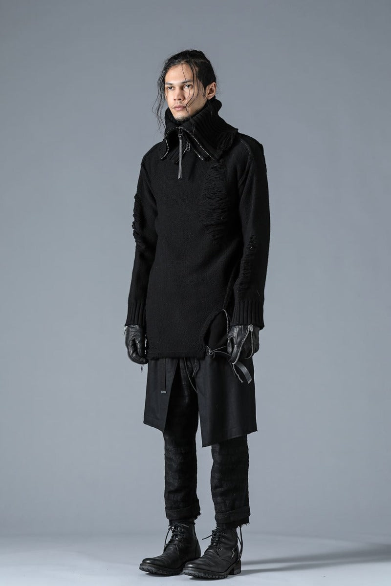 Merino Wool Knit High-Neck Pullover Black