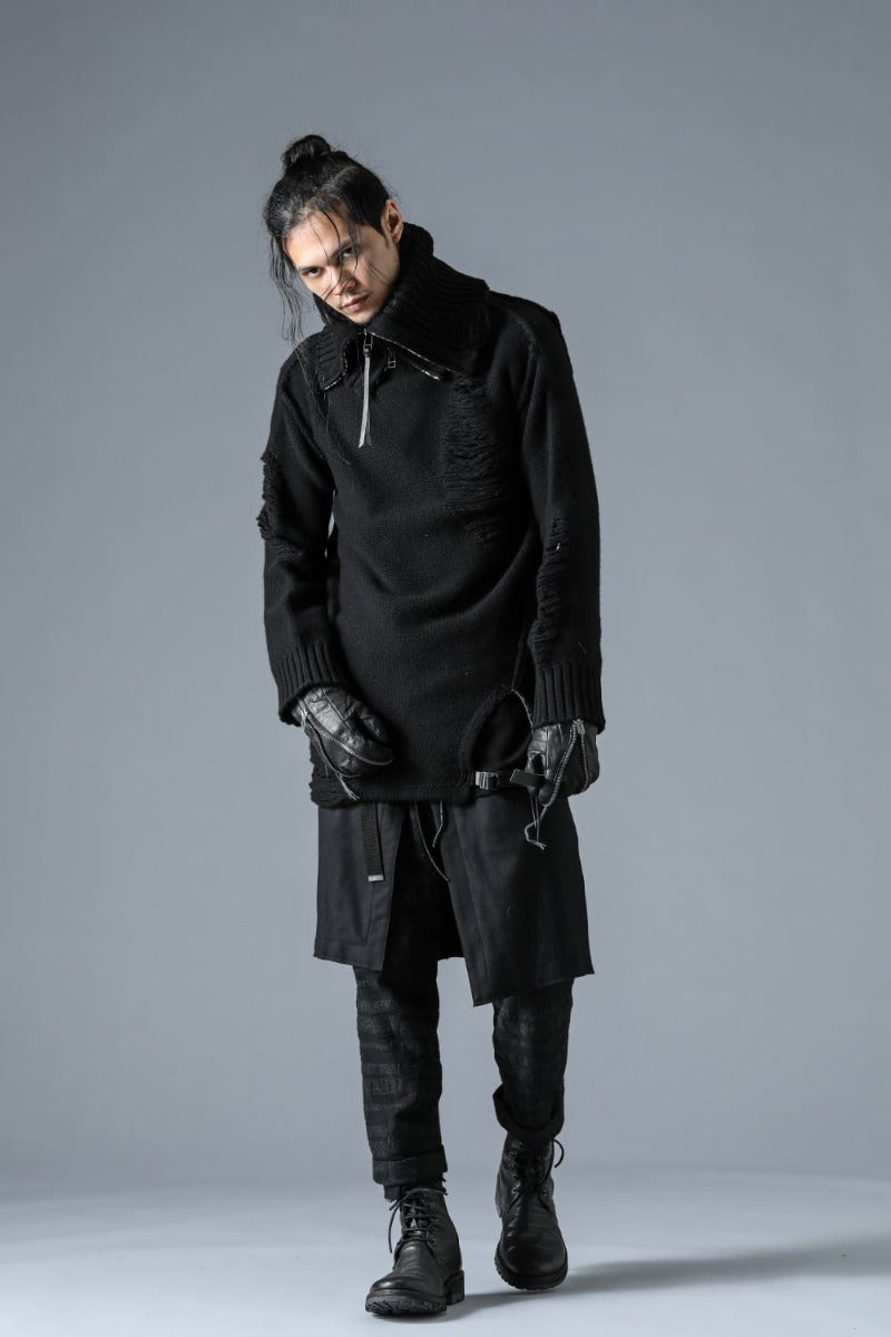 Merino Wool Knit High-Neck Pullover Black