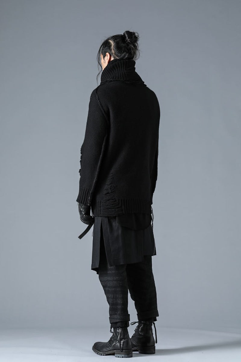 Merino Wool Knit High-Neck Pullover Black