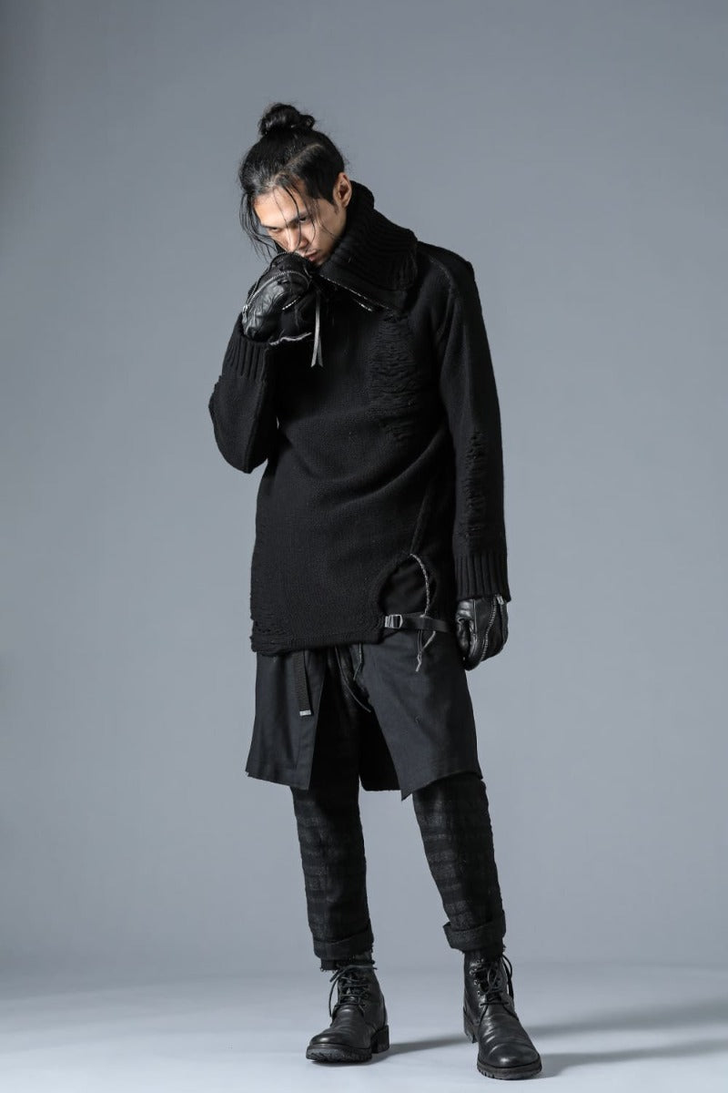 Merino Wool Knit High-Neck Pullover Black