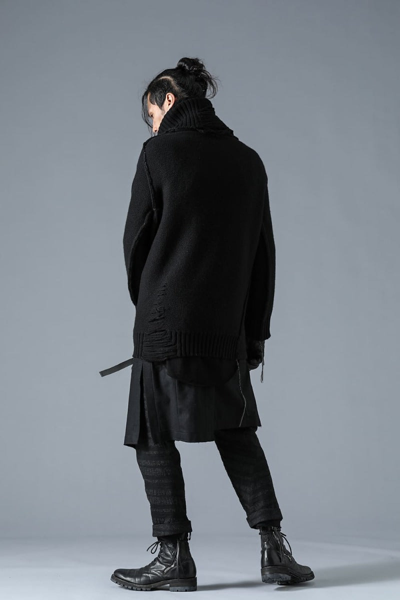 Merino Wool Knit High-Neck Pullover Black