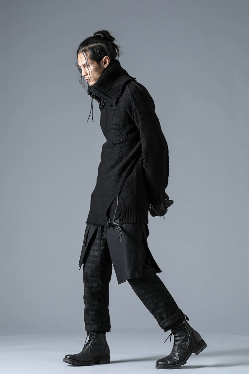 Merino Wool Knit High-Neck Pullover Black