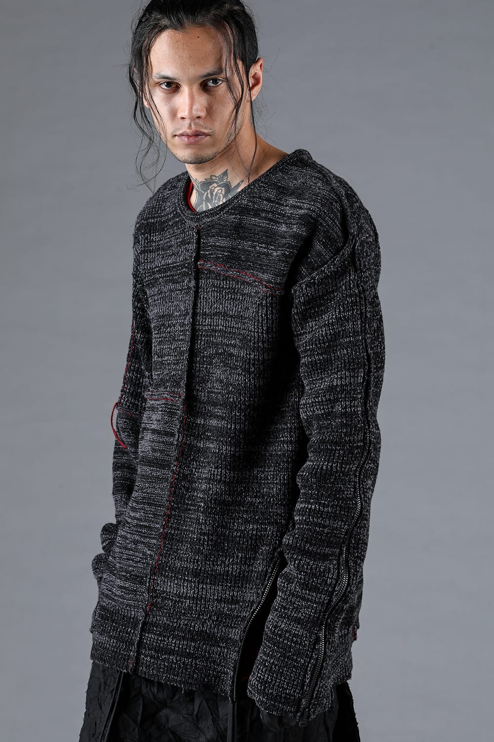 Wool Knit Zip Pullover Charcoal