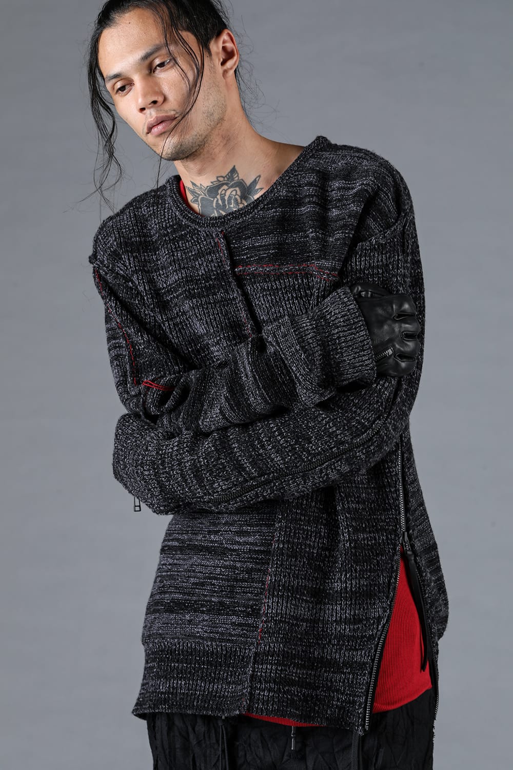 Wool Knit Zip Pullover Charcoal