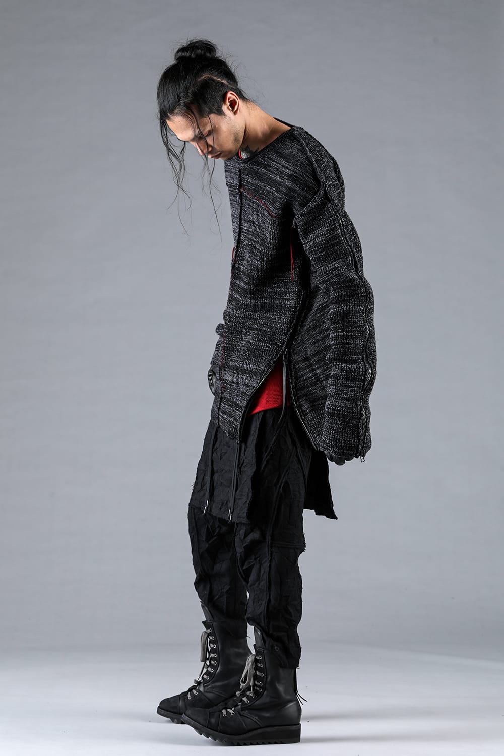 Wool Knit Zip Pullover Charcoal