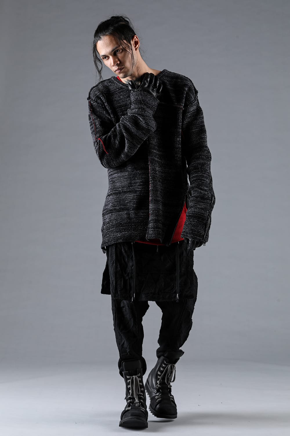 Wool Knit Zip Pullover Charcoal