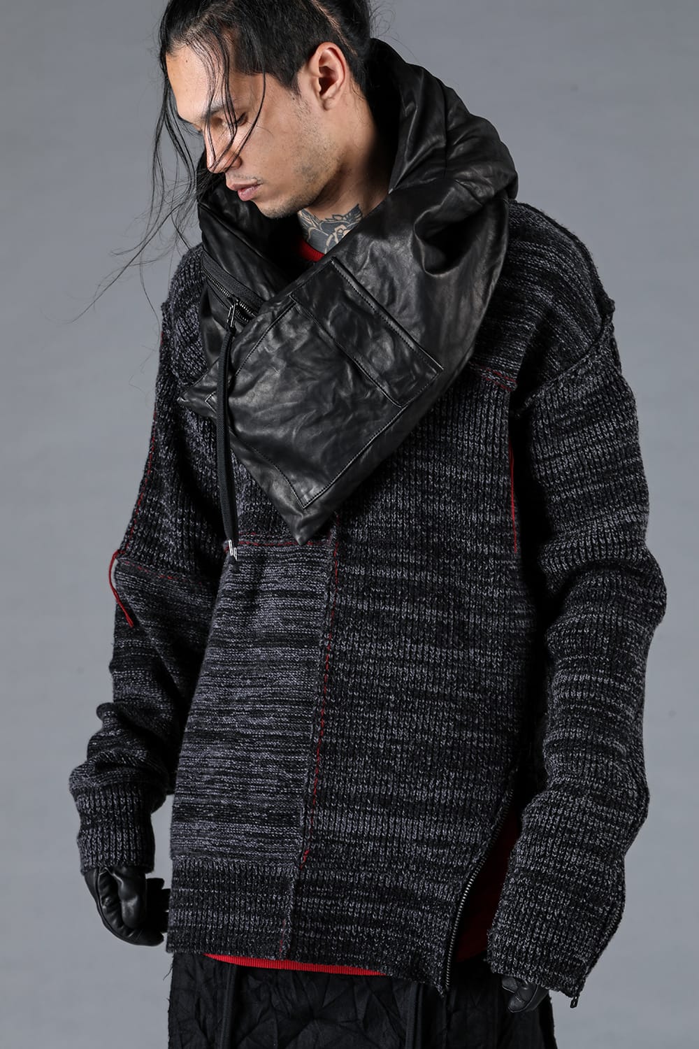 Wool Knit Zip Pullover Charcoal