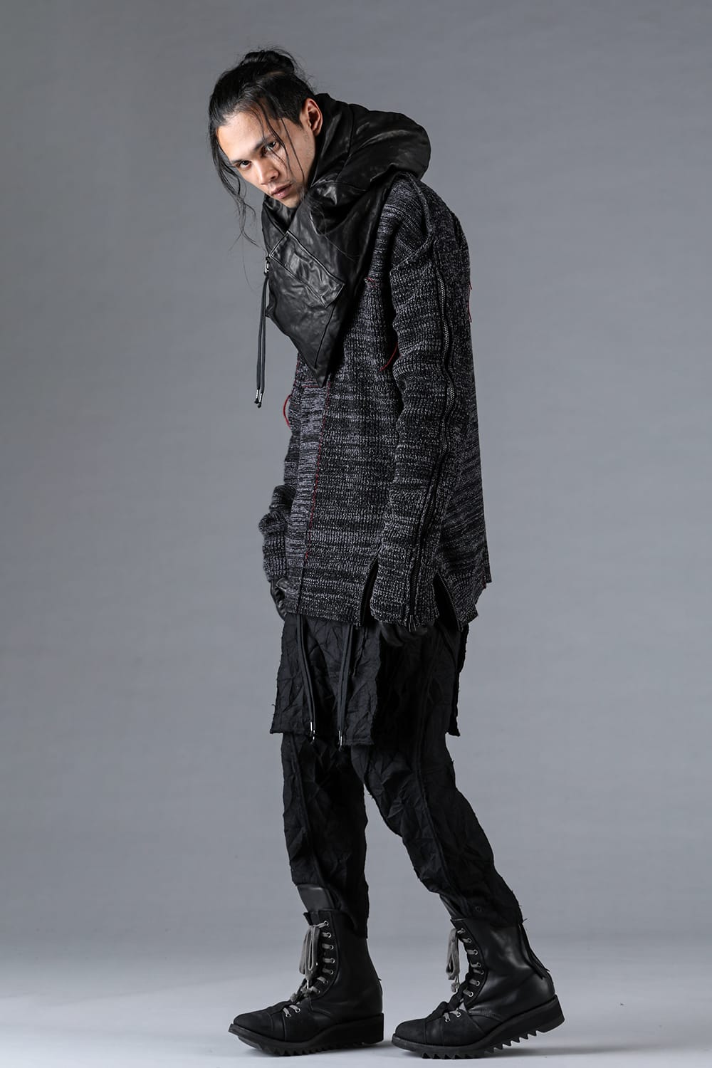 Wool Knit Zip Pullover Charcoal