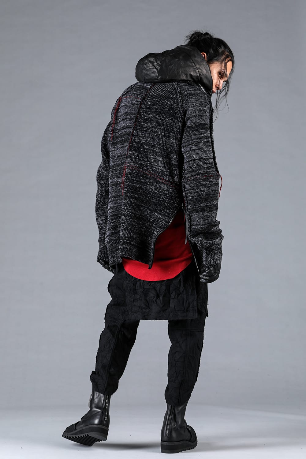 Wool Knit Zip Pullover Charcoal