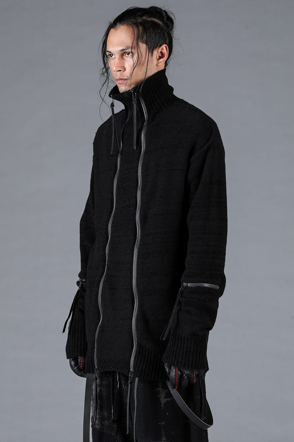 Wool Knit Zip Wool Knit Double Zip High Neck Cardigan Black