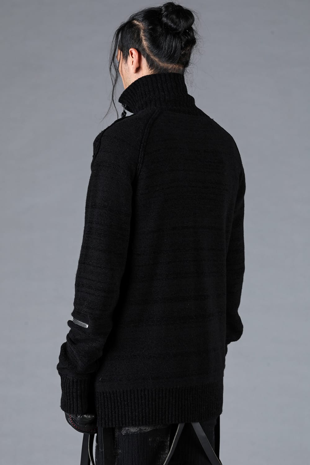 Wool Knit Zip Wool Knit Double Zip High Neck Cardigan Black