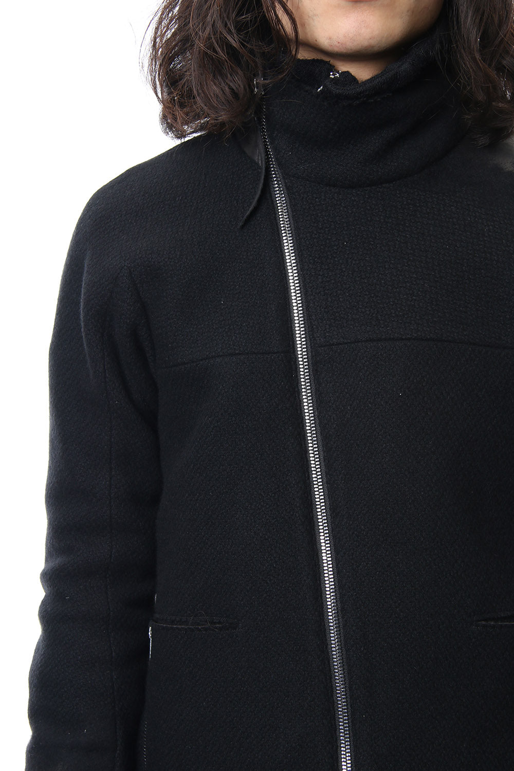 Leather Needle Punch High Neck Jacket