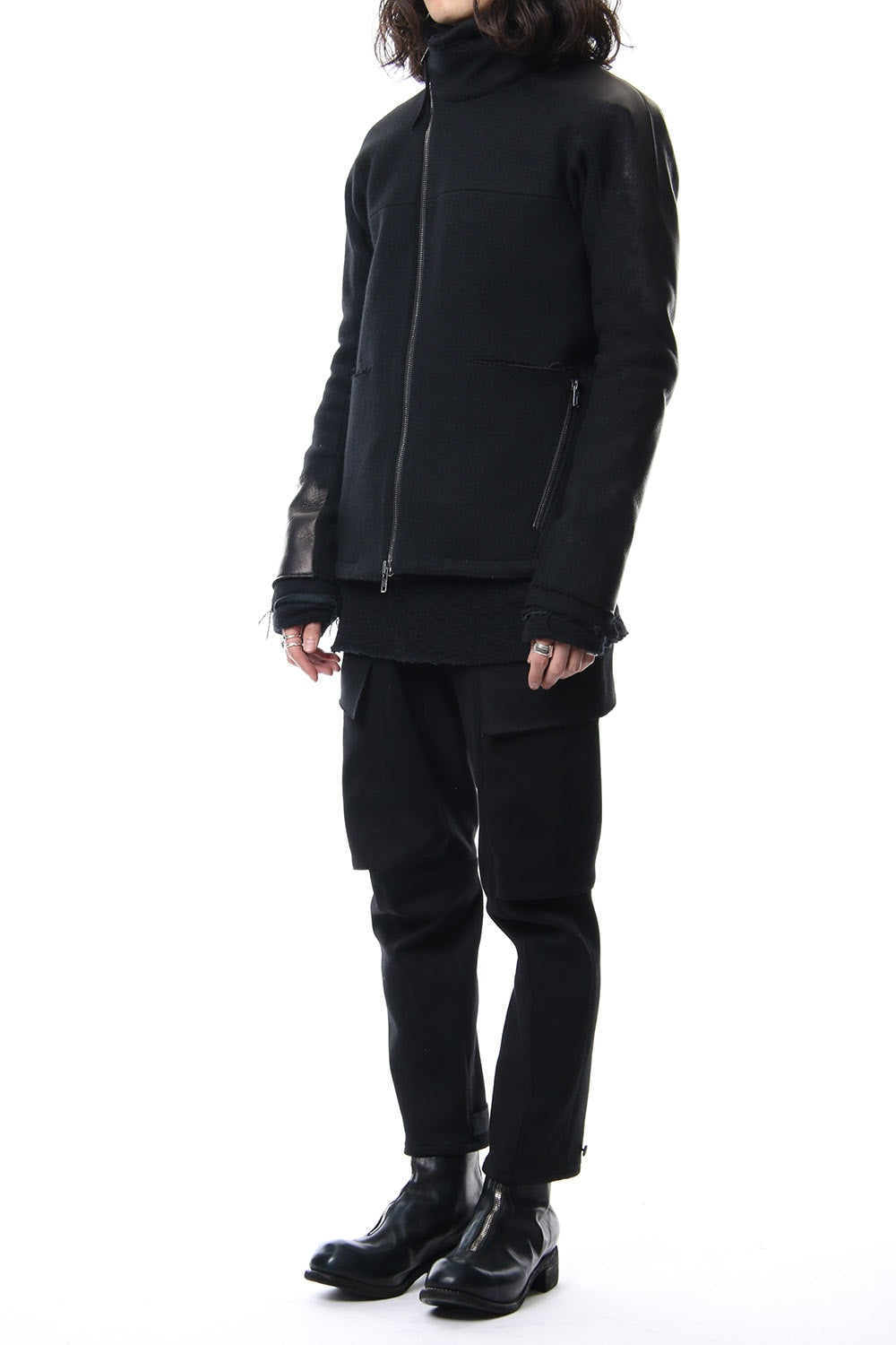 Leather Needle Punch High Neck Jacket