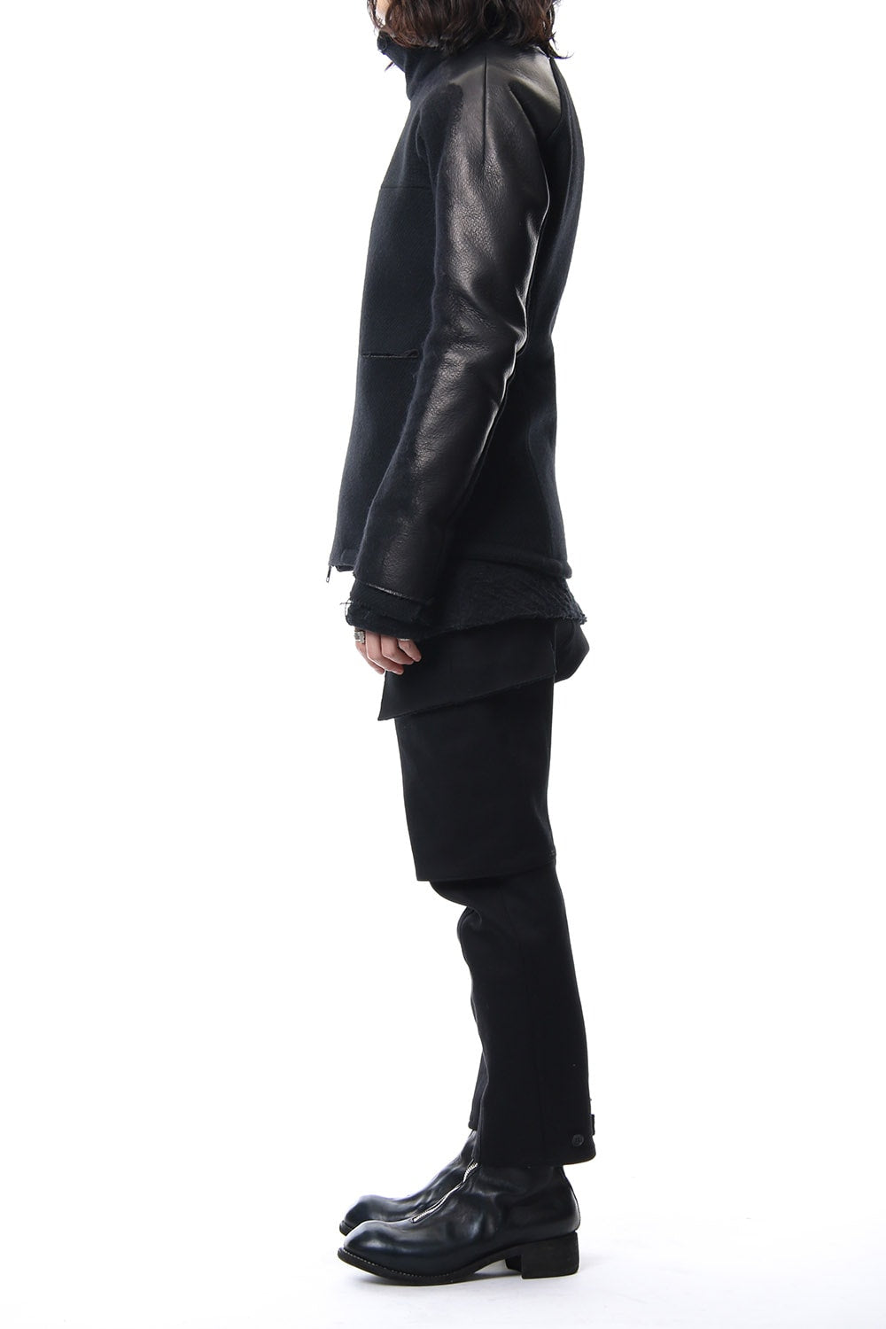 Leather Needle Punch High Neck Jacket