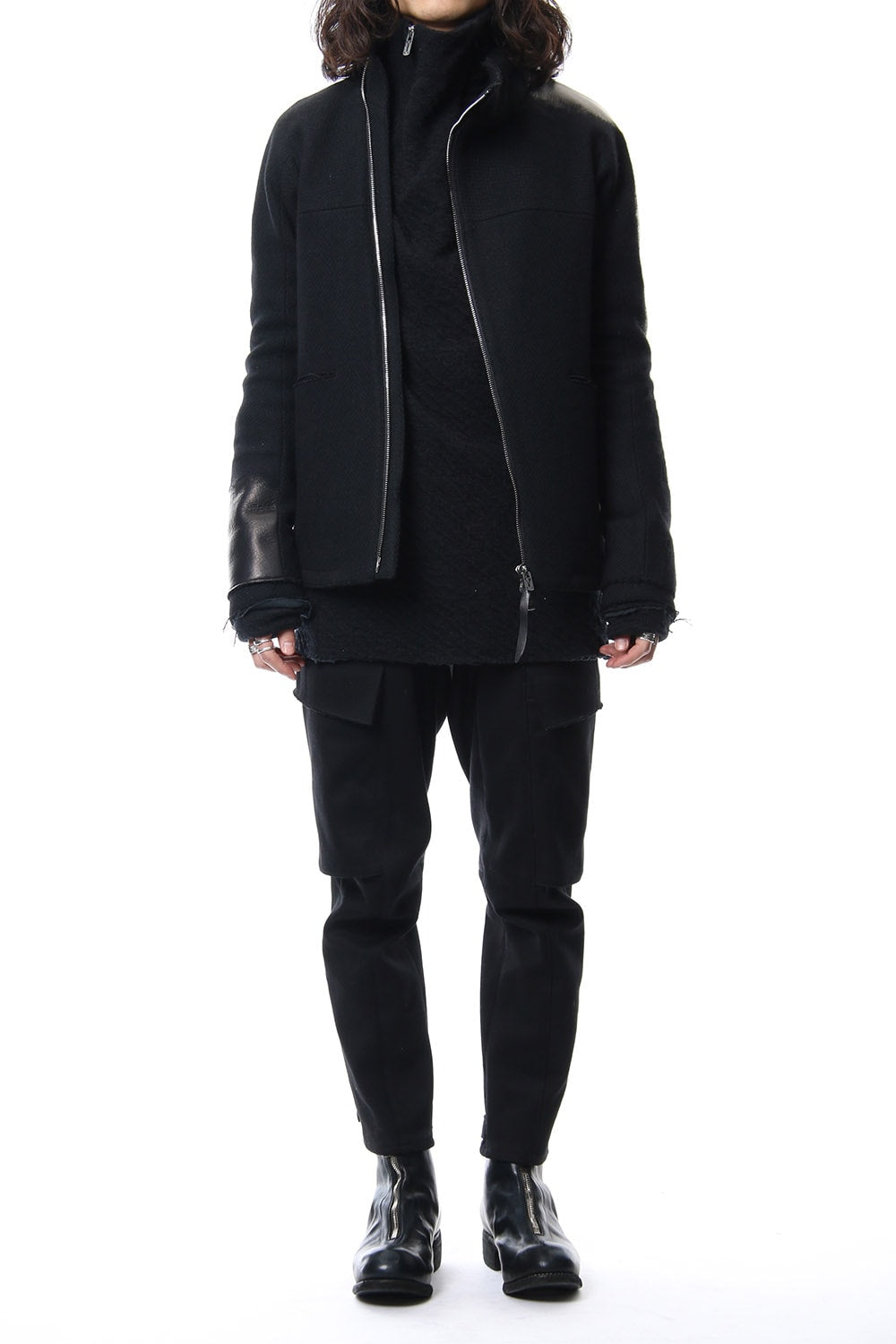 Leather Needle Punch High Neck Jacket