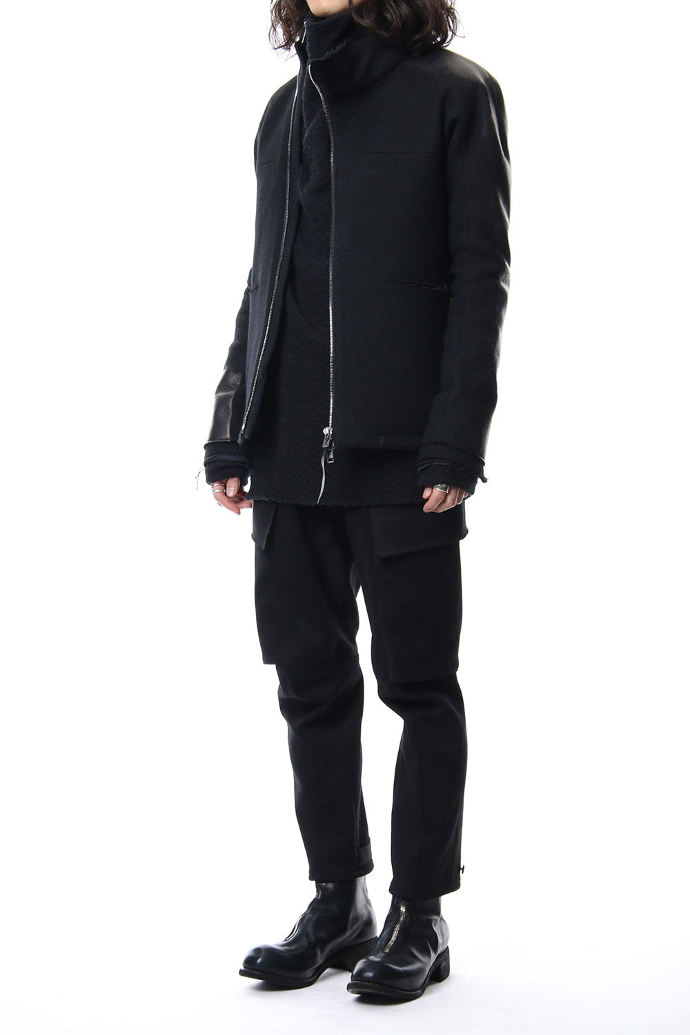 Leather Needle Punch High Neck Jacket