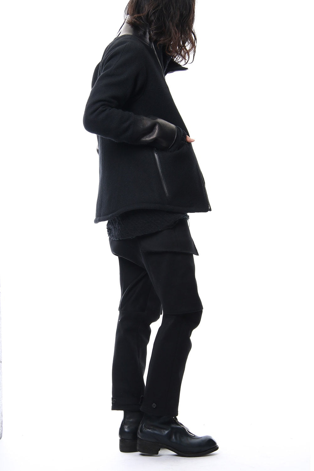 Leather Needle Punch High Neck Jacket